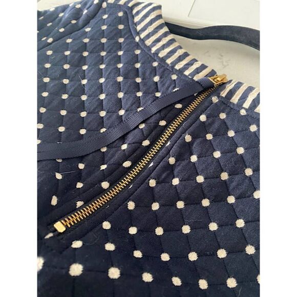 Boden Justine Jacquard Dress Quilted Dark Navy Blue Polka Dot Shift Dress Sz 2R - Picture 4 of 6